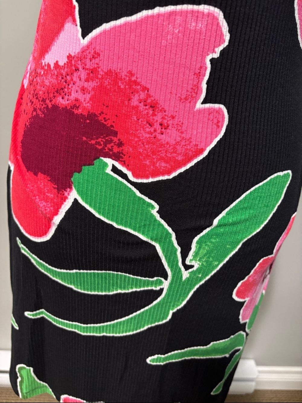 Desigual Floral Short Sleeve Mini Skater Dress Ribbed Knit - Picture 11 of 14